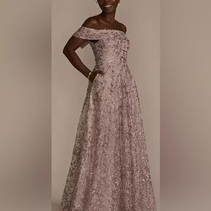 Oleg Cassini Strapless Sequin Gown in Lavender